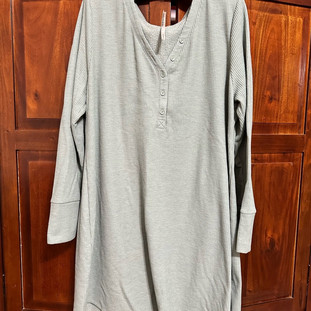 Cozy Green Waffle Knit Sleep Shirt